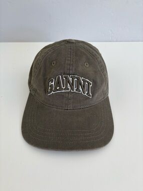 GANNI Olive Green Logo Baseball Cap